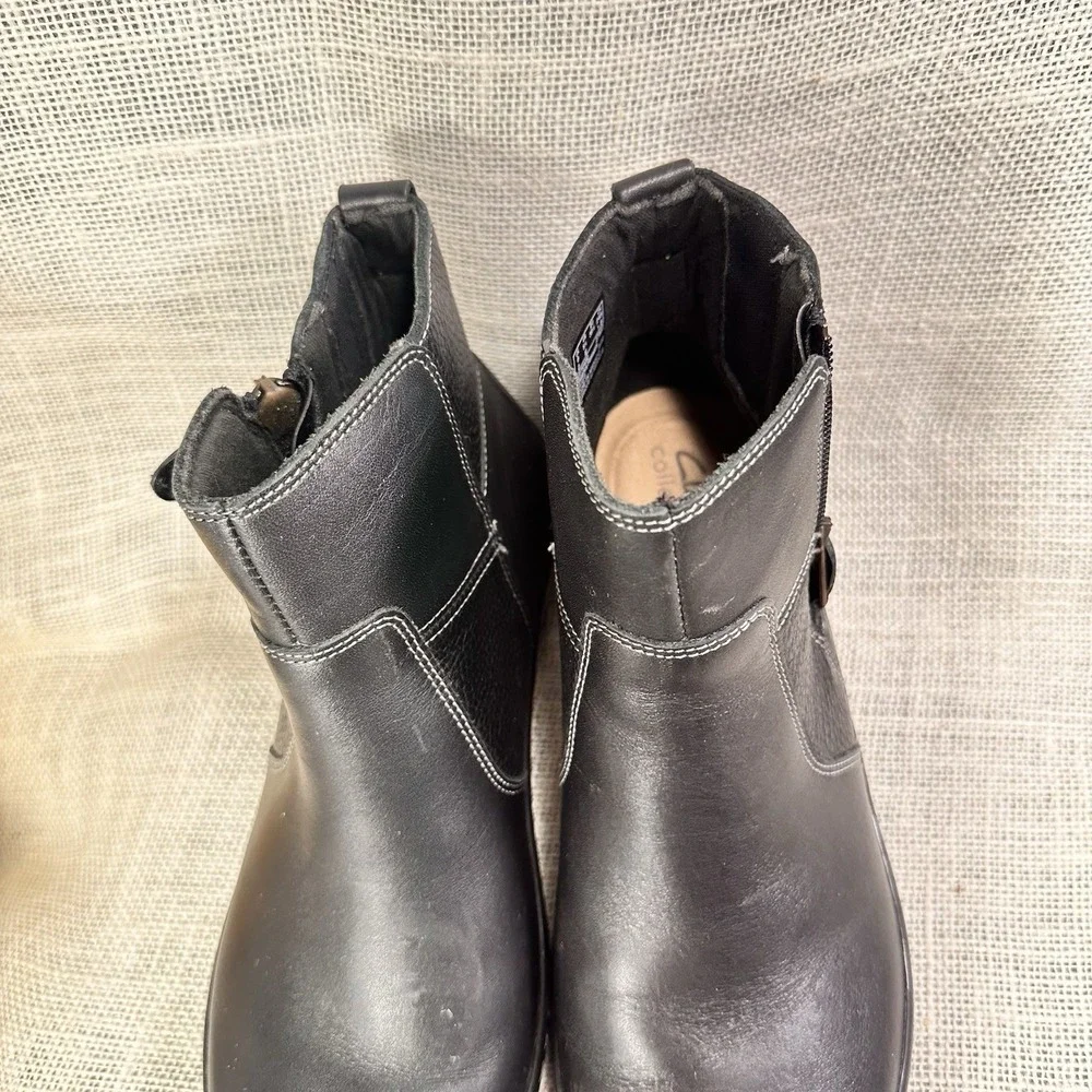 Clarks Womens Ankle Boots Size 8.5‎ Black Leather Zip Comfort Booties